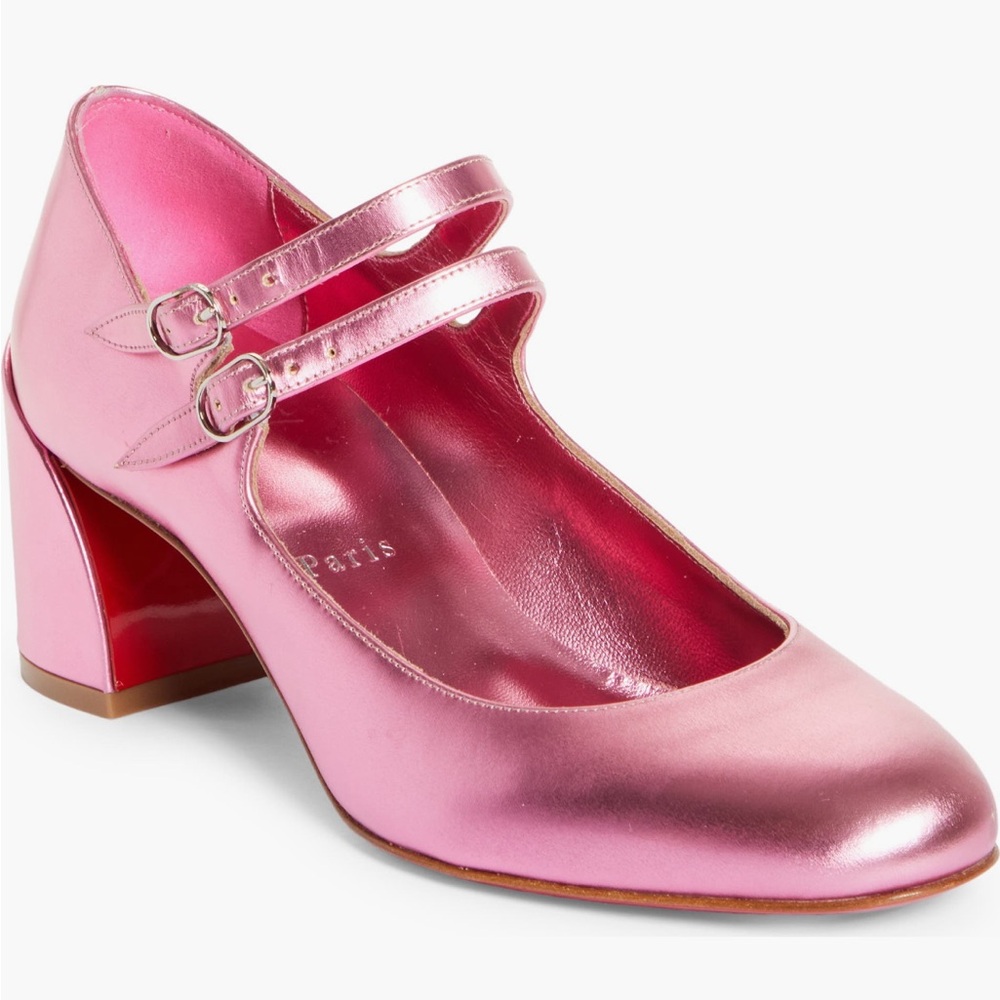 Christian Louboutin Metallic Pink Mary Jane Heels
